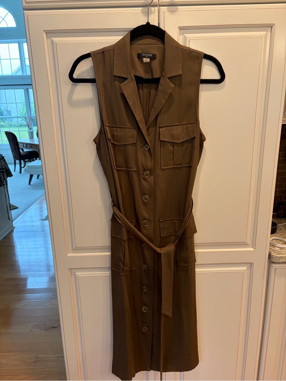 Tahari ASL Sleeveless Button-Front Midi Dress — Olive